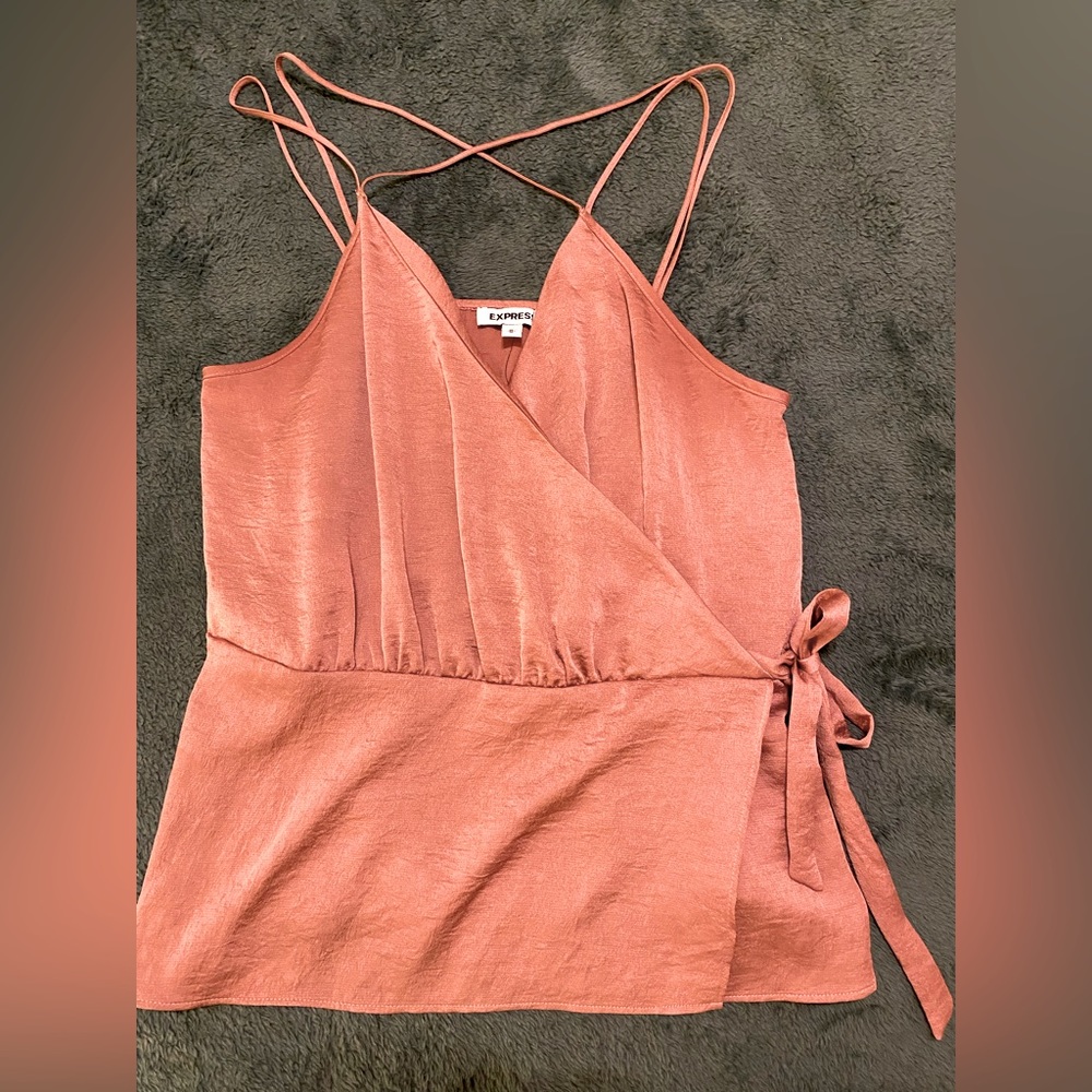 Pink/ Coral sheen Express Waist Tie Top